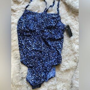Nike Womens Racer Back One-Piece Swimsuit Blue XL New